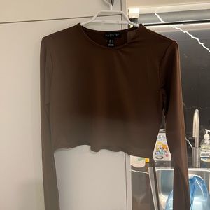 Brown long sleeve cropped shirt